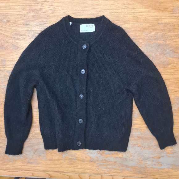 SELECTED FEMME alpaca wool blend black cardigan size M lightweight warm - Picture 5 of 12
